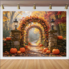 Lofaris Toile de fond d'Halloween avec arches d'automne et citrouilles, décor de saison pour studio photo et fête