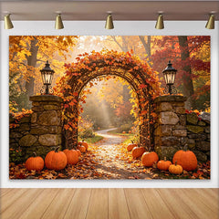 Lofaris Toile de fond d'automne avec arche feuillue et citrouilles, magnifique arrière-plan de saison pour studio photo et portraits