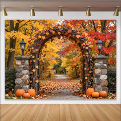 Lofaris Toile de fond d'automne avec arche rustique et citrouilles, magnifique arrière-plan pour séance photo de famille ou événement