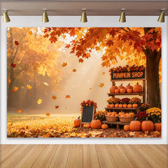 Lofaris Toile de fond d'automne magasin de citrouilles et feuilles, magnifique arrière-plan de récolte pour studio photo