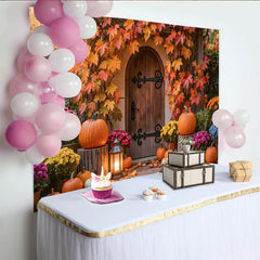 Lofaris Toile de fond de photographie d'automne, citrouilles et feuilles colorées, décor rustique de récolte pour studio photo