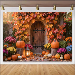 Lofaris Toile de fond de photographie d'automne, citrouilles et feuilles colorées, décor rustique de récolte pour studio photo