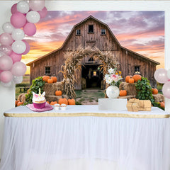 Lofaris Toile de fond d'automne grange rustique avec citrouilles, bottes de foin et maïs, de récolte pour studio photo ou fête d'Halloween
