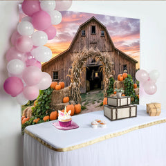Lofaris Toile de fond d'automne grange rustique avec citrouilles, bottes de foin et maïs, de récolte pour studio photo ou fête d'Halloween