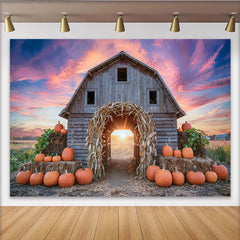 Lofaris Toile de fond de photographie d'automne rustique, grange et citrouilles, décor de récolte pour studio photo