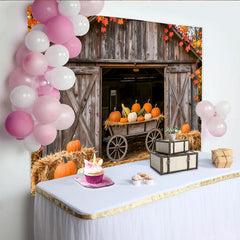 Lofaris Toile de fond de photographie d'automne rustique avec grange et citrouilles, magnifique arrière-plan de récolte pour studio photo