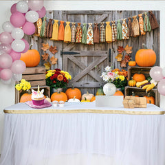 Lofaris Toile de fond rustique en bois avec citrouilles et feuilles d'automne, magnifique décor de récolte pour studio photo et fête