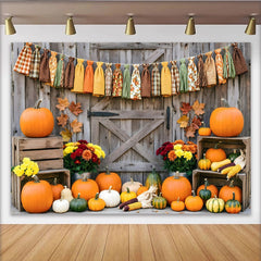 Lofaris Toile de fond rustique en bois avec citrouilles et feuilles d'automne, magnifique décor de récolte pour studio photo et fête
