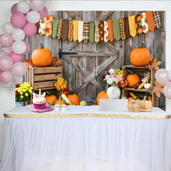 Lofaris Toile de fond de Thanksgiving avec citrouilles et bois rustique, magnifique décor de récolte d'automne pour studio photo
