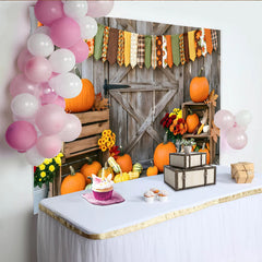 Lofaris Toile de fond de Thanksgiving avec citrouilles et bois rustique, magnifique décor de récolte d'automne pour studio photo