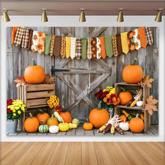 Lofaris Toile de fond de Thanksgiving avec citrouilles et bois rustique, magnifique décor de récolte d'automne pour studio photo