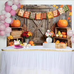 Lofaris Toile de fond de l'Action de grâce rustique avec citrouilles et feuilles, magnifique décor d'automne pour studio photo et célébration