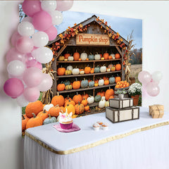 Lofaris Toile de fond d'automne avec citrouilles et étal en bois, magnifique décor de récolte pour studio photo et événement