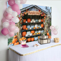 Lofaris Toile de fond d'automne cabane à citrouilles et feuilles colorées, décor de ferme saisonnier pour studio photo ou événement