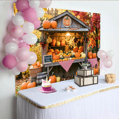 Lofaris Toile de fond de récolte d'automne avec citrouilles et feuillage, arrière-plan rustique de magasin de citrouilles pour studio photo
