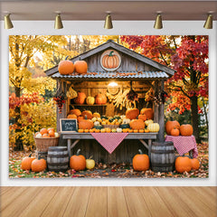 Lofaris Toile de fond de récolte d'automne avec citrouilles et feuillage, arrière-plan rustique de magasin de citrouilles pour studio photo