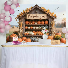 Lofaris Toile de fond de photographie automne avec citrouilles, décor rustique de cabane en bois pour studio photo