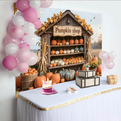 Lofaris Toile de fond de photographie automne avec citrouilles, décor rustique de cabane en bois pour studio photo
