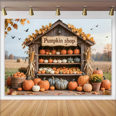 Lofaris Toile de fond de photographie automne avec citrouilles, décor rustique de cabane en bois pour studio photo