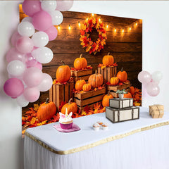 Lofaris Toile de fond d'automne rustique avec citrouilles et feuilles d'érable, décor chaleureux pour Thanksgiving et séance photo