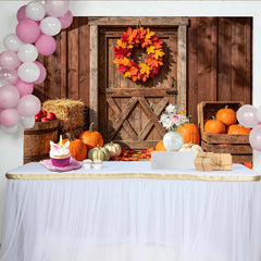 Lofaris Toile de fond d'automne rustique avec citrouilles et feuilles d'érable, décor de grange en bois pour photographie de récolte
