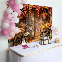 Lofaris Toile de fond d'automne rustique avec citrouilles et grange, magnifique arrière-plan pour studio photo professionnel