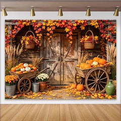 Lofaris Toile de fond d'automne rustique avec citrouilles et grange, magnifique arrière-plan pour studio photo professionnel