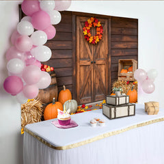 Lofaris Toile de fond de Thanksgiving rustique avec citrouilles et feuilles d'automne, magnifique décor pour la récolte et les fêtes de saison