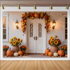 Lofaris Toile de fond d'automne avec citrouilles, feuilles d'érable et tournesols, décoration de saison pour Thanksgiving et Halloween