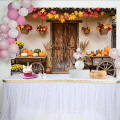 Lofaris Toile de fond d'automne rustique avec citrouilles et feuilles d'érable, décor de ferme pour studio photo