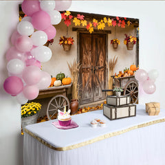 Lofaris Toile de fond d'automne rustique avec citrouilles et feuilles d'érable, décor de ferme pour studio photo