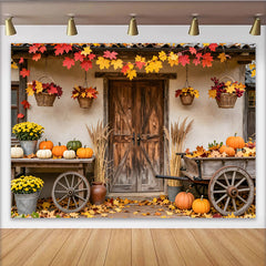 Lofaris Toile de fond d'automne rustique avec citrouilles et feuilles d'érable, décor de ferme pour studio photo