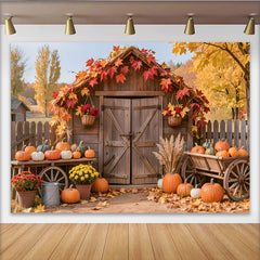 Lofaris Toile de fond d'automne rustique avec citrouilles et feuilles d'érable, magnifique arrière-plan de récolte pour séance photo de saison