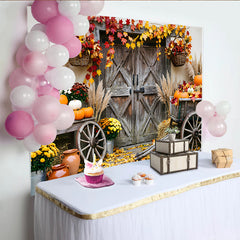 Lofaris Toile de fond de photographie automne avec citrouilles et feuilles, décor rustique pour studio photo et fête de récolte