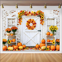 Lofaris Toile de fond d'automne avec citrouilles et feuilles d'érable, magnifique décor rustique pour studio photo et fête de Thanksgiving