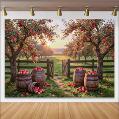 Lofaris Toile de fond de photographie verger de pommes au coucher du soleil, décor rustique d'automne pour studio et séance photo