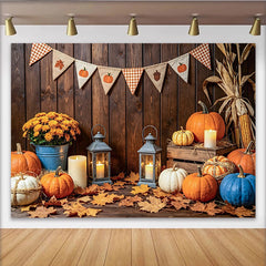 Lofaris Toile de fond de Thanksgiving avec citrouilles et feuilles d'automne, décor mural rustique pour séance photo de récolte