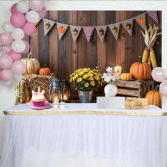 Lofaris Toile de fond d'automne rustique avec citrouilles et mur en bois, décor de récolte pour studio photo et fête
