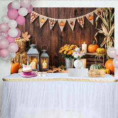 Lofaris Toile de fond rustique de Thanksgiving avec citrouilles et feuilles d'automne, magnifique décor de récolte pour séance photo