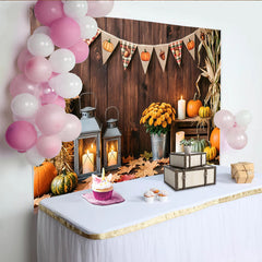 Lofaris Toile de fond rustique de Thanksgiving avec citrouilles et feuilles d'automne, magnifique décor de récolte pour séance photo