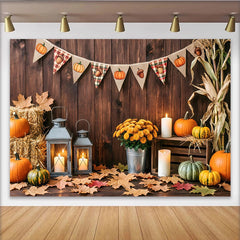 Lofaris Toile de fond rustique de Thanksgiving avec citrouilles et feuilles d'automne, magnifique décor de récolte pour séance photo