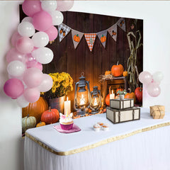 Lofaris Toile de fond d'automne rustique avec citrouilles et feuilles d'érable, magnifique arrière-plan pour décoration de fête de récolte