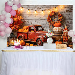 Lofaris Toile de fond d'automne rustique avec camion vintage et citrouilles, magnifique arrière-plan pour photographie de saison