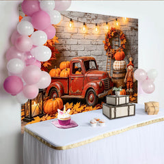 Lofaris Toile de fond d'automne rustique avec camion vintage et citrouilles, magnifique arrière-plan pour photographie de saison
