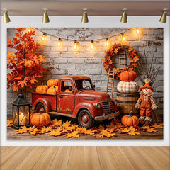 Lofaris Toile de fond d'automne rustique avec camion vintage et citrouilles, magnifique arrière-plan pour photographie de saison