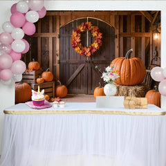Lofaris Toile de fond d'automne rustique avec citrouilles et feuilles, décor de grange pour photographie de récolte et fête