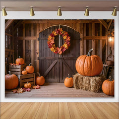 Lofaris Toile de fond d'automne rustique avec citrouilles et feuilles, décor de grange pour photographie de récolte et fête