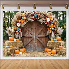 Lofaris Toile de fond d'automne rustique avec citrouilles et herbe de pampa, arrière-plan photographie et décoration de fête d'automne