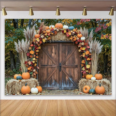 Lofaris Toile de fond d'automne rustique avec citrouilles et feuilles, décor de récolte pour studio photo et fête de Thanksgiving