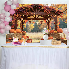 Lofaris. Toile de fond d'automne rustique avec citrouilles et balles de foin, décor de récolte pour studio photo et fête